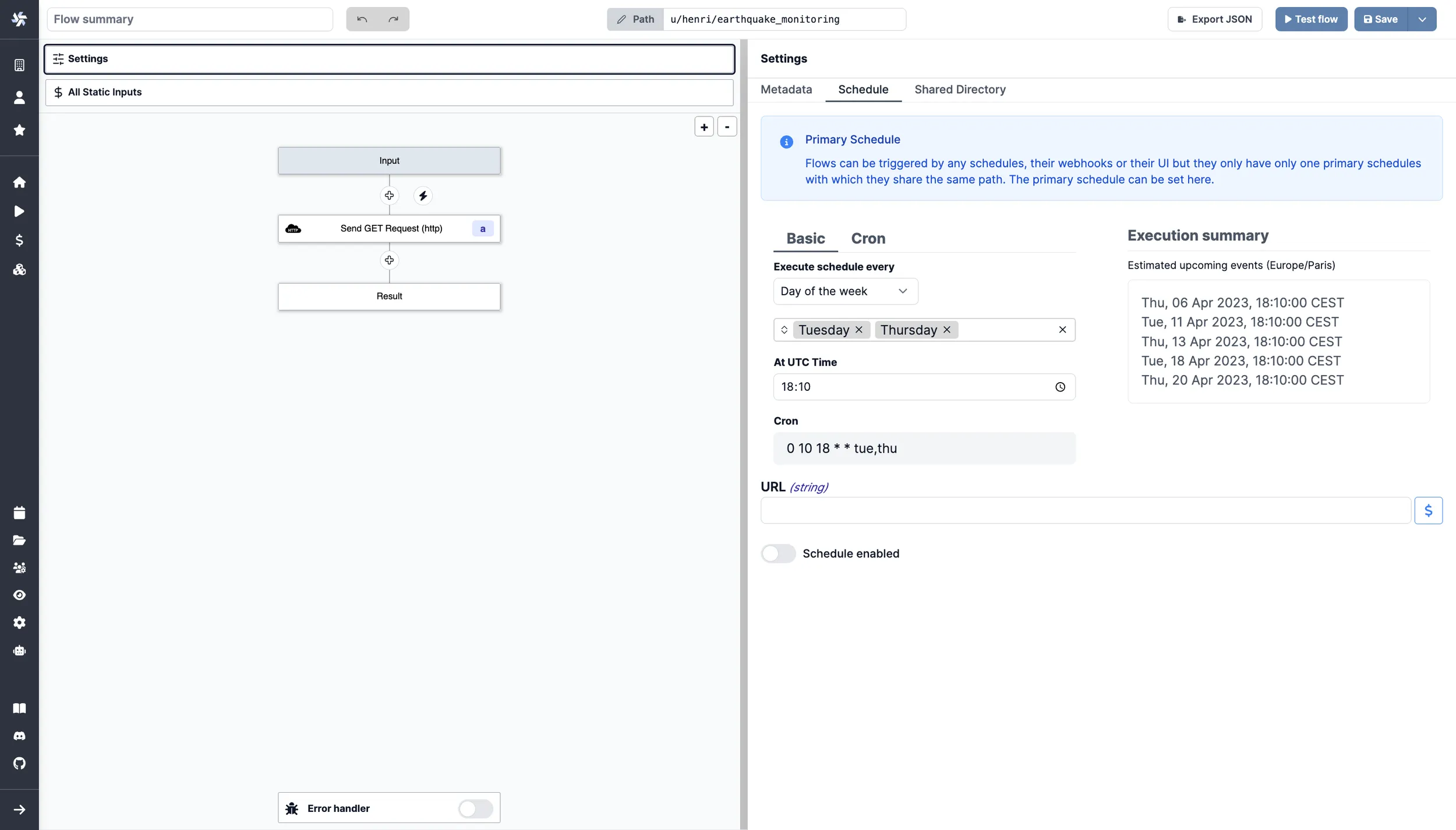 Basic or cron schedule Basic or cron schedule
